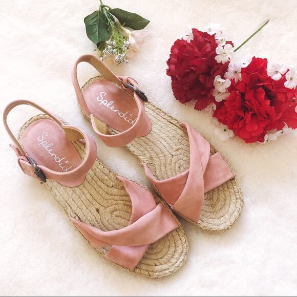 Splendid Pink Blush Suede Espadrille Sandals with Jute Detail - Picture 1 of 12